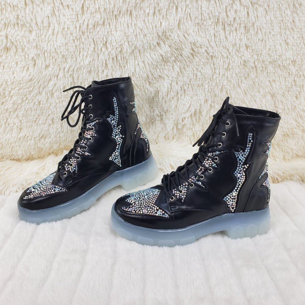 Rhinestone Combat Boots Punk Goth Glam Shoes_13